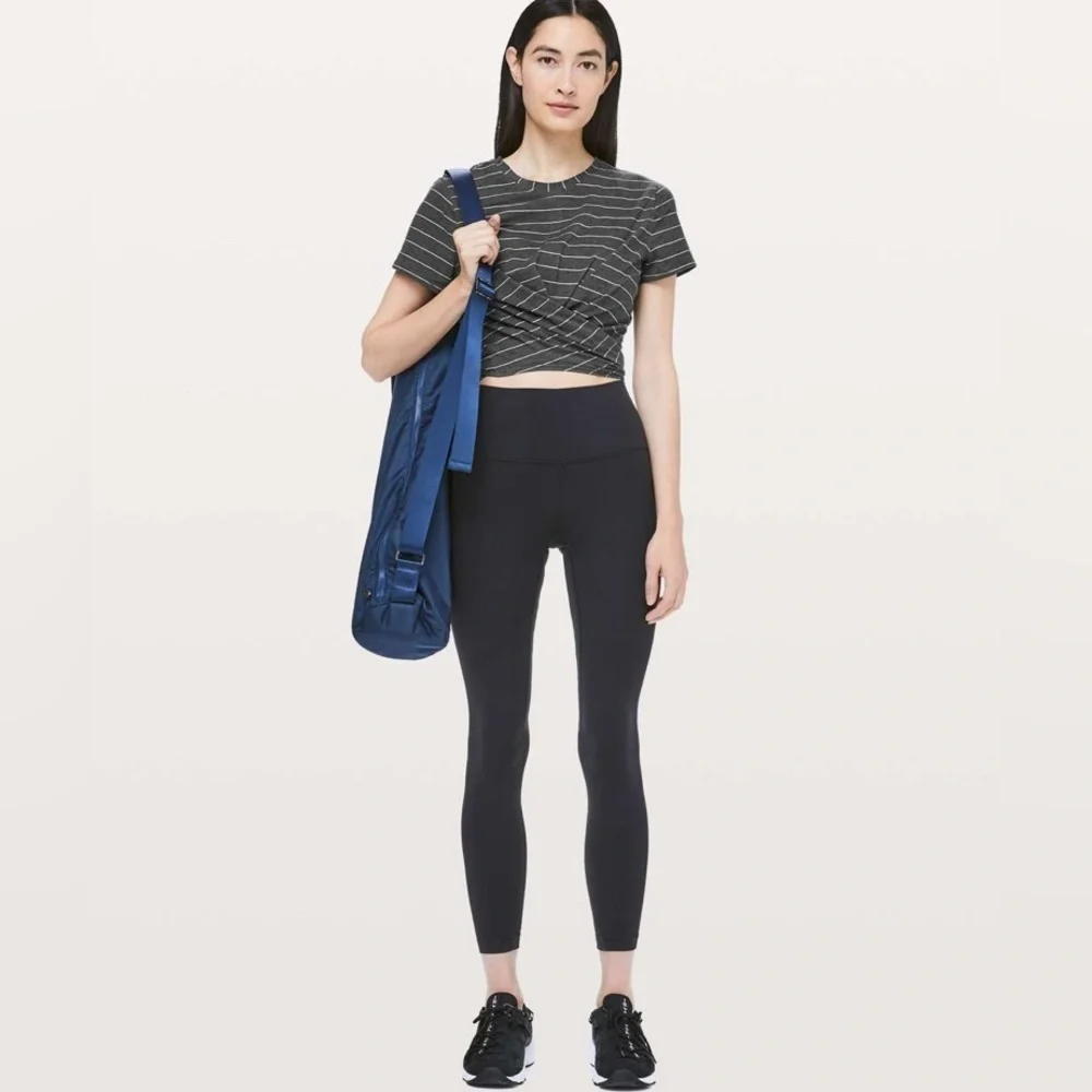 Lululemon Time To Restore Striped Tie Back Cropped Twist Short Sleeve Shirt
